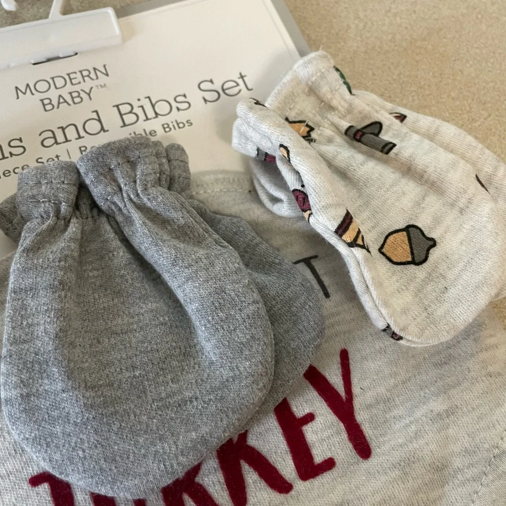 My 1st Turkey Day Bib and Bootie Set Modern Baby Three Bibs Thanksgiving Set